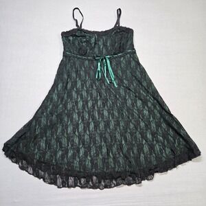 Y2K Black Green Lace Slip Dress Whimsigoth Dark Academia Grunge Babydoll Top